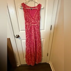 Talbots Maxi Dress 100% Cotton Pink Paisley Barbiecore Sleeveless Prairie Sz 4
